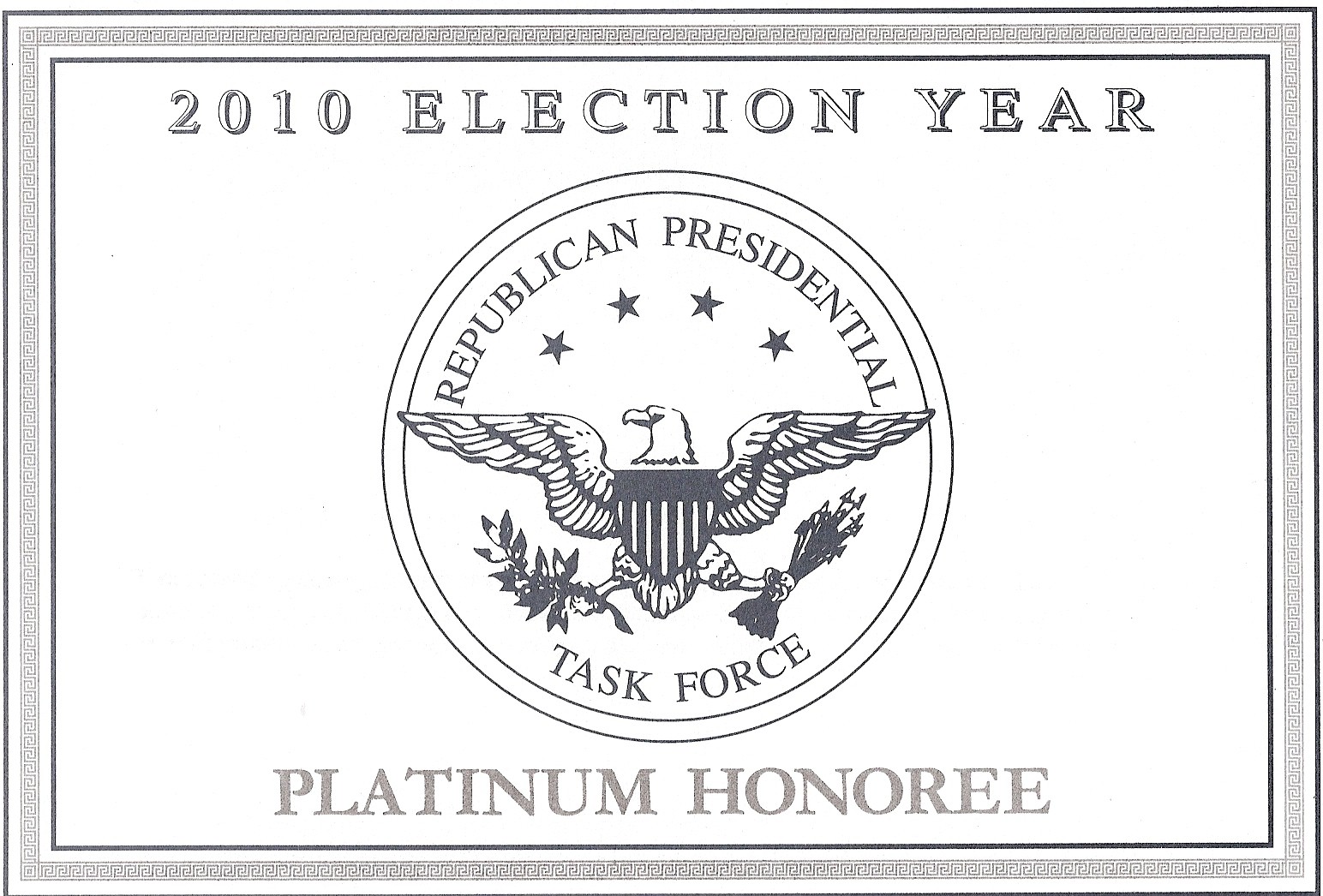 Platinum Honoree Certificate